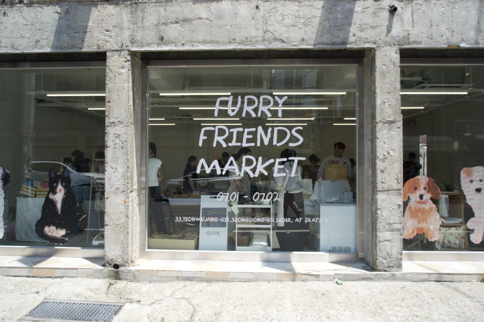PLATZ S exterior with Furry Friends Market lettering