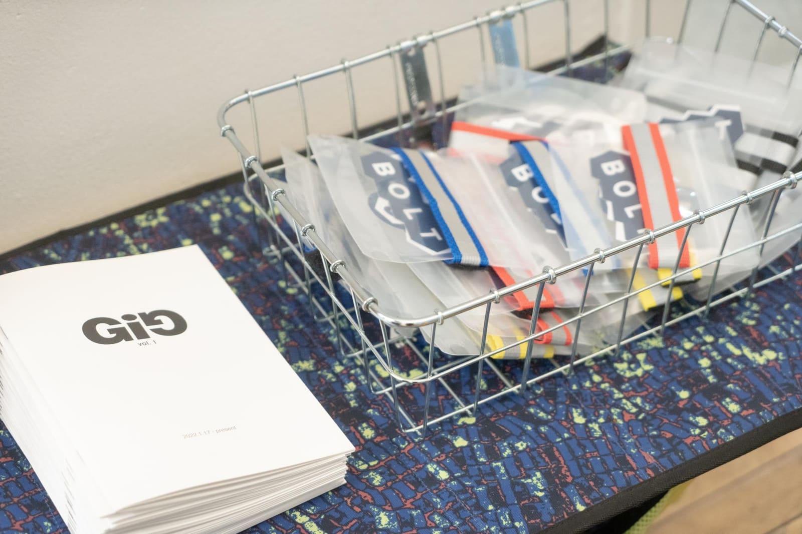 Printed matter and work tools laid out on a table